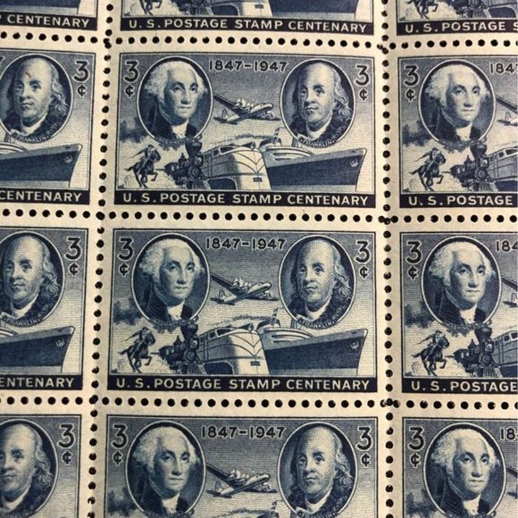 1947 Stamp Centenary Washington & Franklin unused stamp sheet Scott 947 3c Vinta - Picture 2 of 3